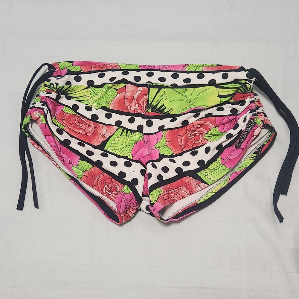 Floral and Polka Dot Side Tie Yoga Shorts